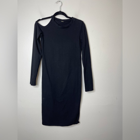Monrow NWOT Black Cotton Jersey knit Cut Out Shoulder Dress S USA Minimalist - Picture 2 of 10